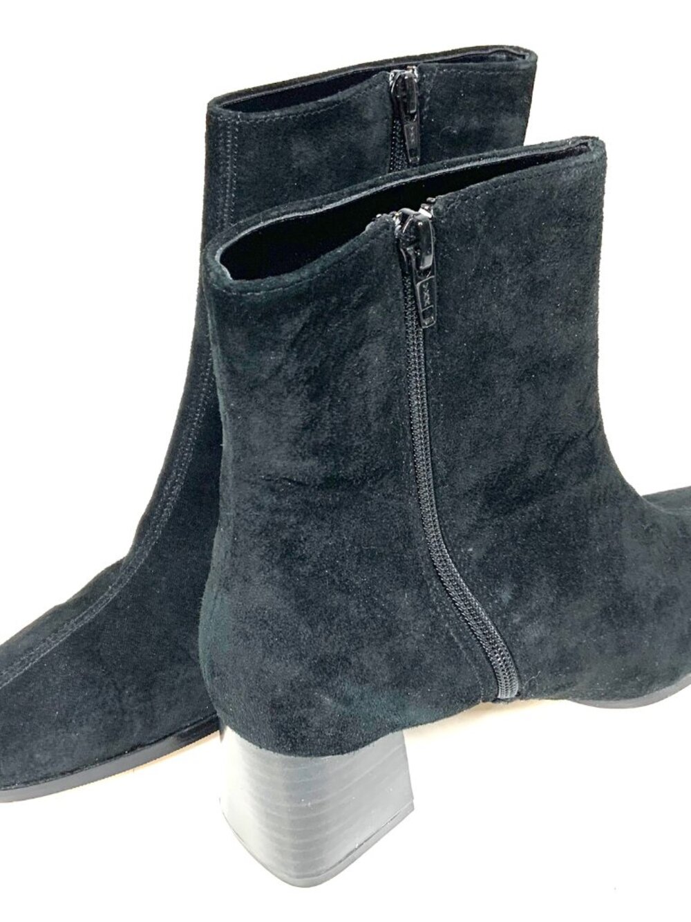 Vintage Black Suede Ankle Boots, Womens Block Heel Side Zip Casual Dress Shoes